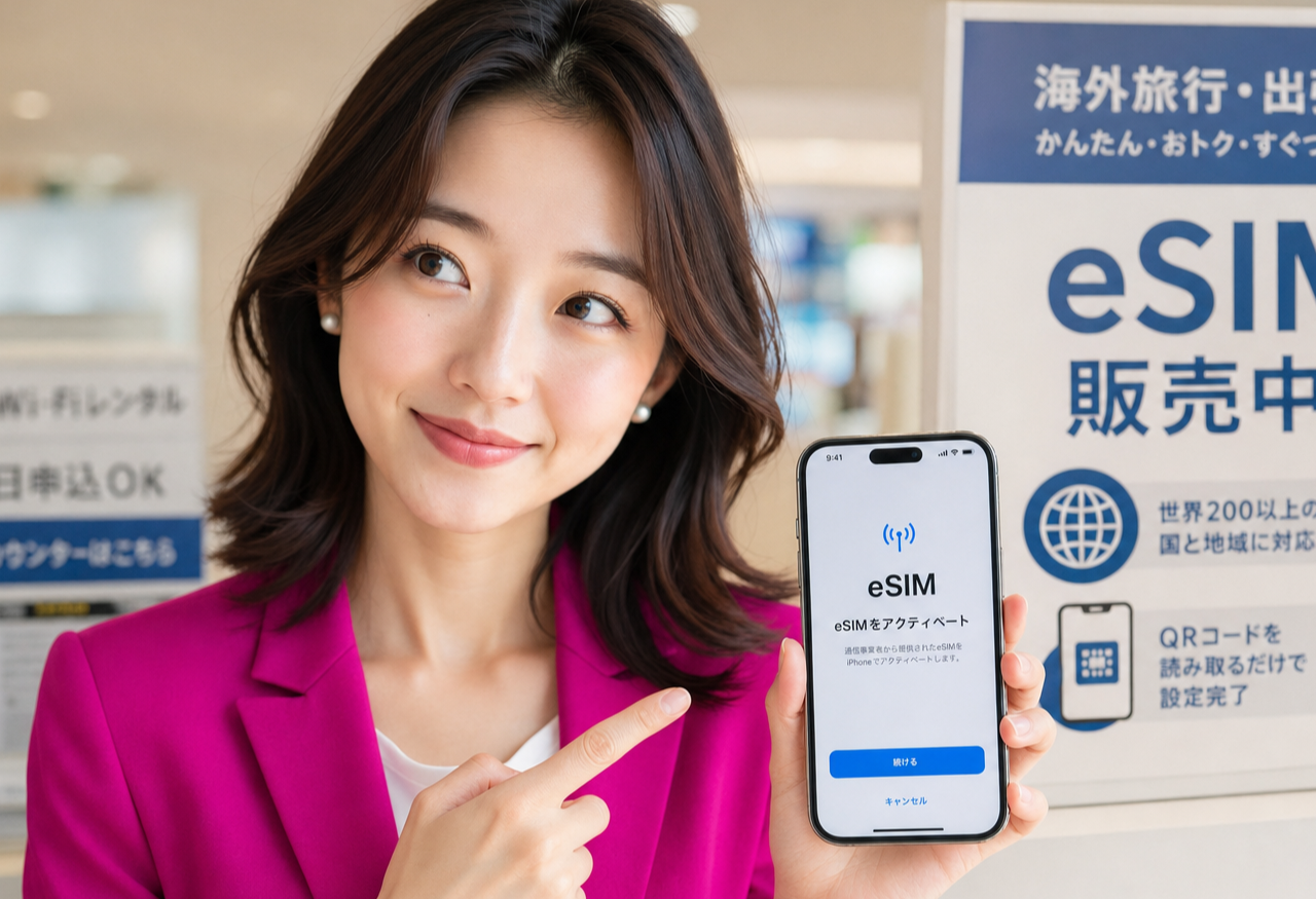 Miya standing with a confident smile beside a smartphone showing a mobile settings screen, in a bright modern room.
