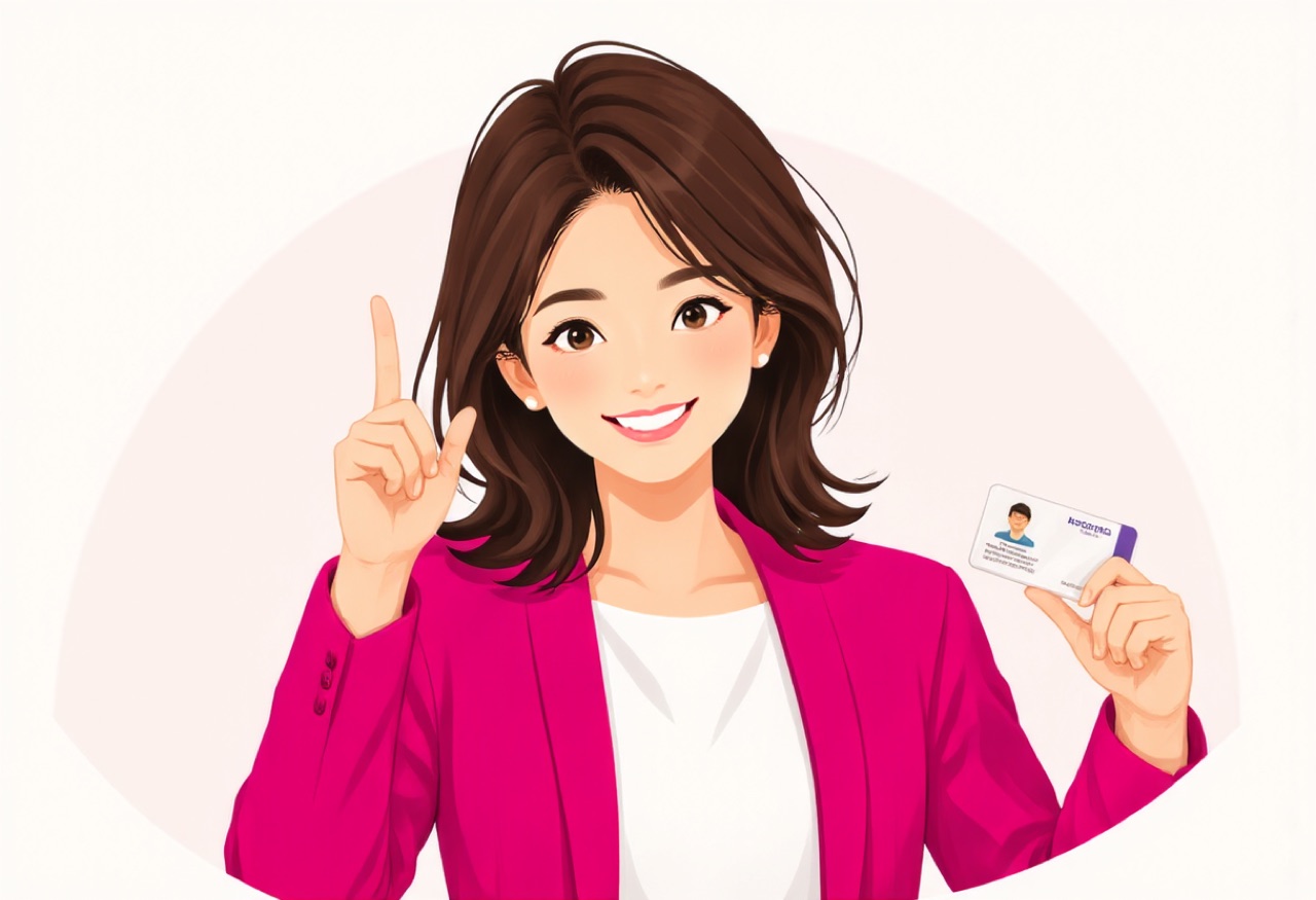 미야가 스마트폰과 재류카드를 나란히 들고 라쿠텐 모바일 요금제를 밝게 설명하고 있다.
